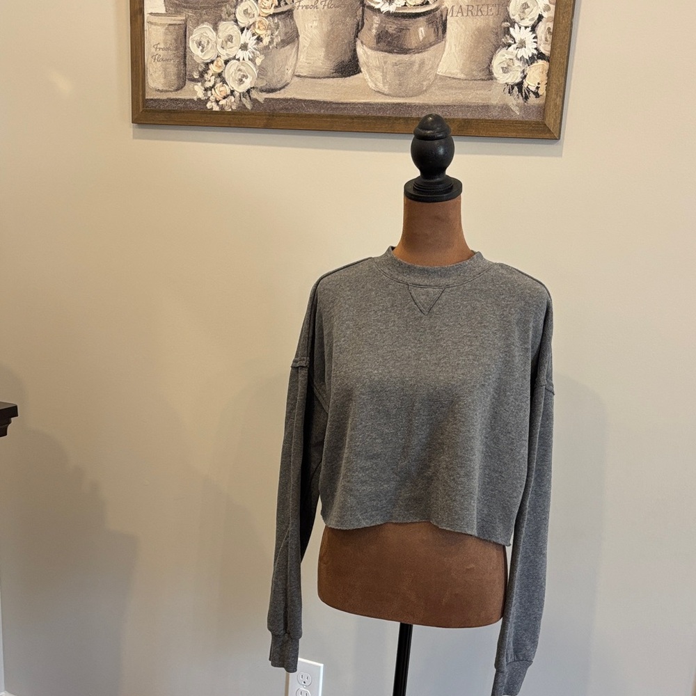 Colsie Gray Boxy Cropped Sweatshirt